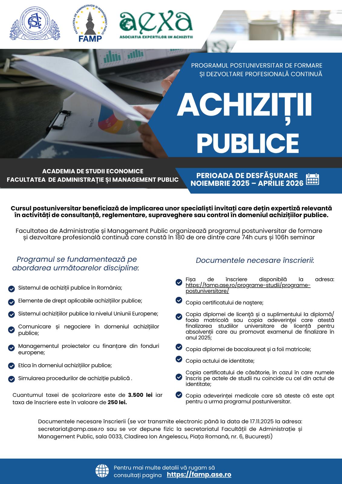 Program postuniversitar de formare și dezvoltare profesională continuă ACHIZIȚII PUBLICE